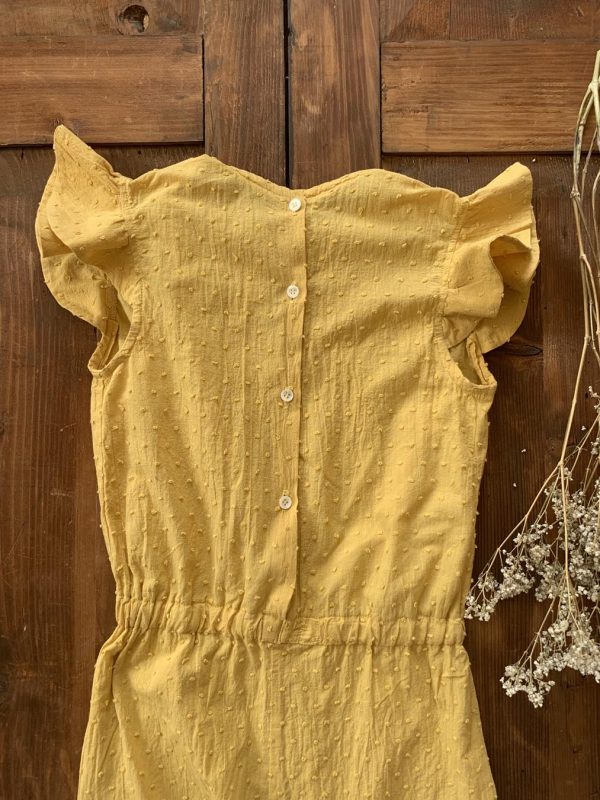 Tuta bambina- smanicata con rouches-coulisse in vita-pantalone lungo, in tessuto plumetis di cotone certificato OEKO-TEX - immagine 2