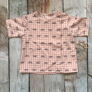 Camicia neonato/a vichy con biciclette maniche corte con chiusura laterale e girocollo, in cotone
