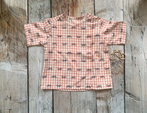 Camicia neonato/a vichy con biciclette maniche corte con chiusura laterale e girocollo, in cotone