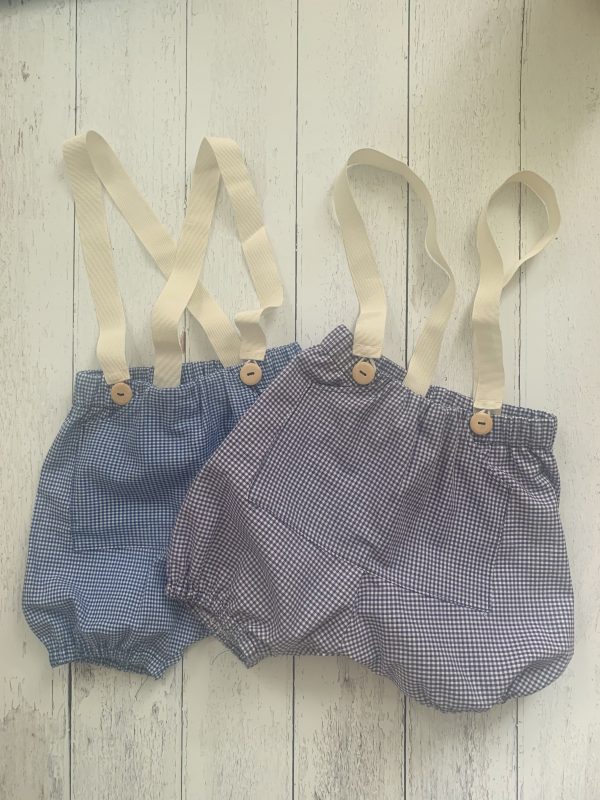 Pantalone neonato/a stile bloomer a palloncino con bretelle regolabili in cotone