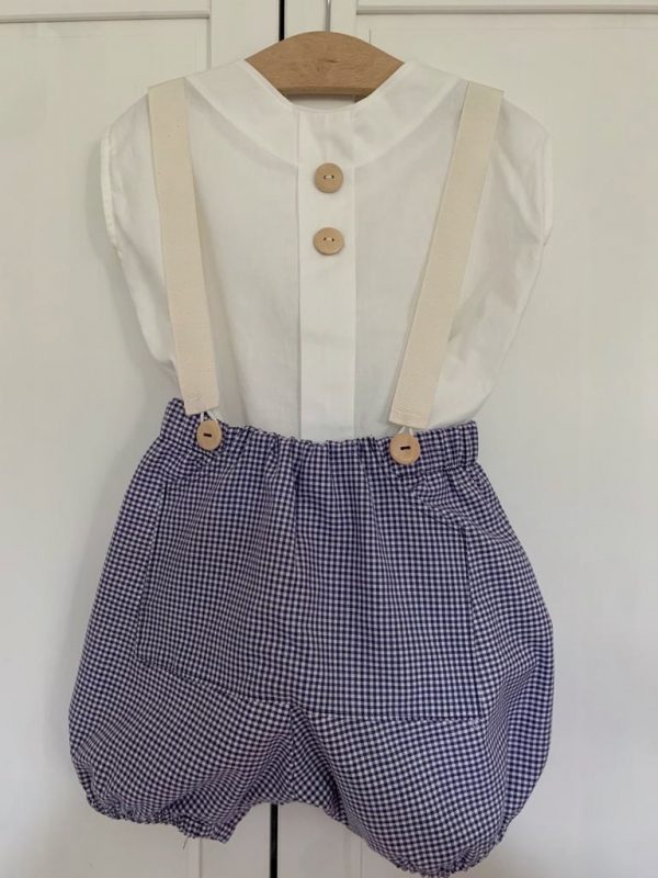 Pantalone neonato/a stile bloomer a palloncino con bretelle regolabili in cotone - immagine 6