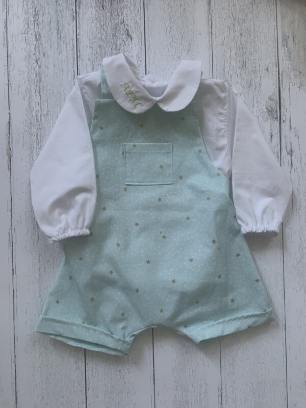 Salopette neonato  con bretelle regolabili e pantalone corto, in cotone. 6 mesi