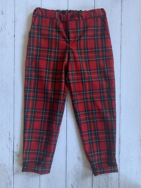 Pantalone tartan bambino-a con tasche laterali e risvolto