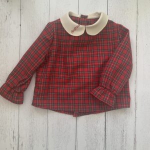 Camicia bambino/a con colletto personalizzabile, in cotone con stampa tartan