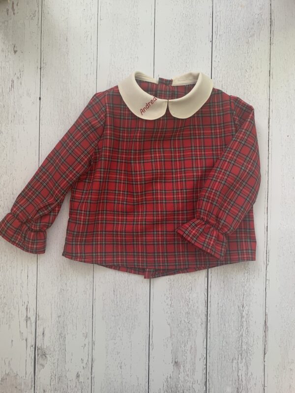 Camicia bambino/a con colletto personalizzabile, in cotone con stampa tartan