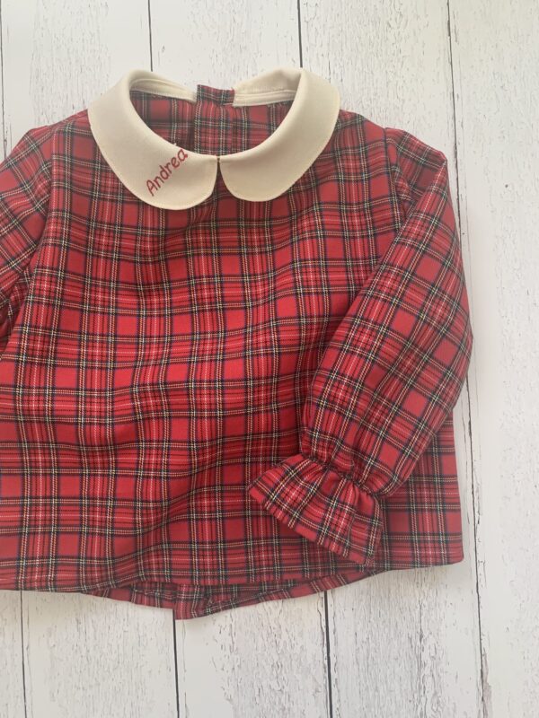 Camicia bambino/a con colletto personalizzabile, in cotone con stampa tartan - immagine 2
