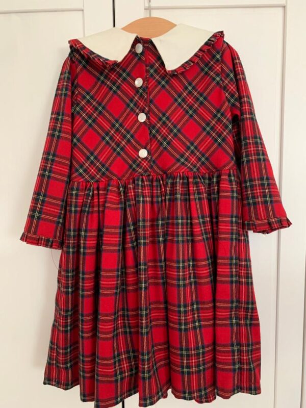Abito tartan con maxi colletto bianco e gonna ampia - immagine 2