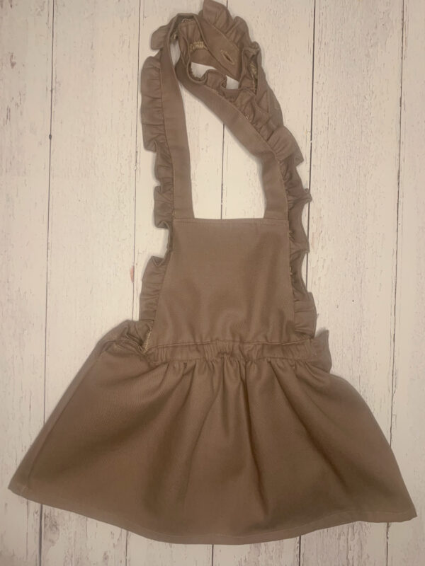 Gonna salopette- bretelle con le rouches  regolabili , in cotone certificato OEKO-TEX