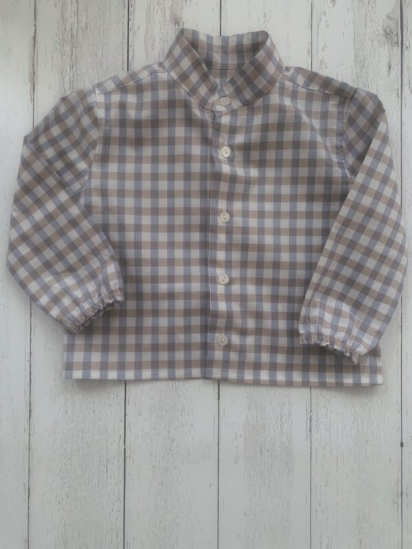 Camicia quadretti, colletto alla coreana e manica lunga in morbido cotone 100%