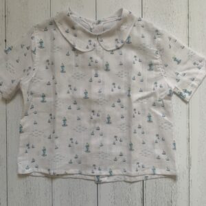 Camicia bianca con palme e fari in cotone- colletto tondo -maniche corte
