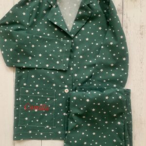 Pigiama natale bambino/a verde scuro con stelle morbidissimo e sacchetto viaggio abbinato in cotone 100%  certificato OEKO-TEX