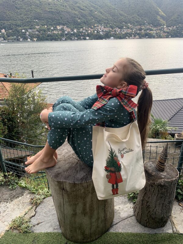 Tote bag Natale in cotone canavs con nastro in tartan - immagine 5