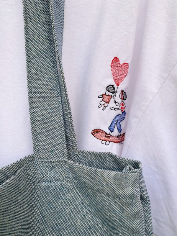 Tote bag in denim festa della mamma ricamata skate-nuvola - immagine 4