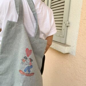 Tote bag in denim festa della mamma ricamata skate-nuvola