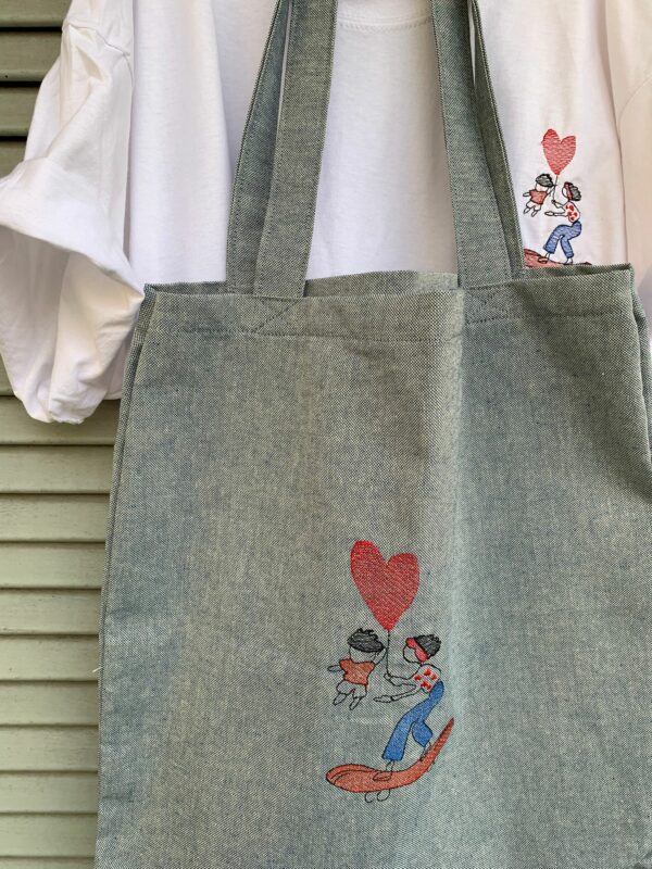 Tote bag in denim festa della mamma ricamata skate-nuvola - immagine 2