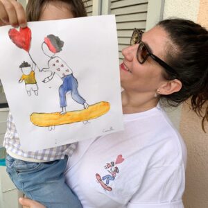 T-shirt cotone festa della mamma ricamata skate o nuvola