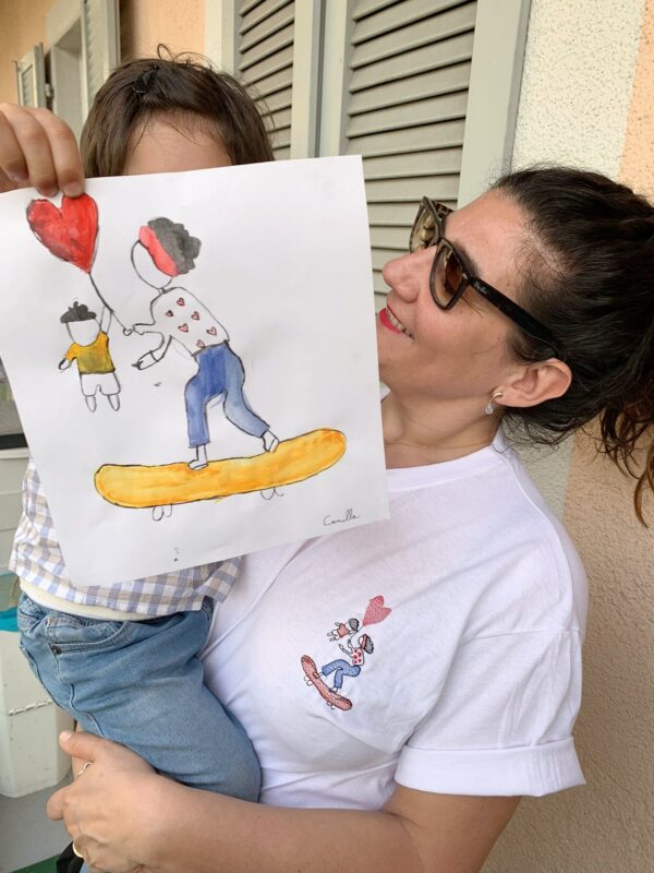 T-shirt cotone festa della mamma ricamata skate o nuvola
