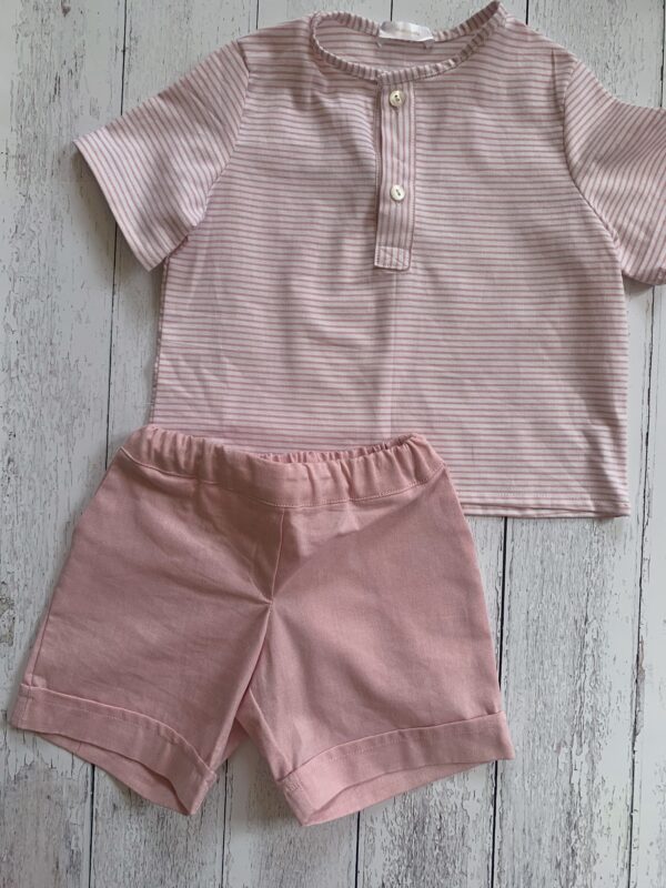 Pantalone corto al ginocchio  rosa medio con elastico e bottoni interni, in cotone oxford certificato GRS - immagine 3