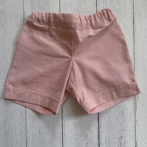 Pantalone corto al ginocchio  rosa medio con elastico e bottoni interni, in cotone oxford certificato GRS