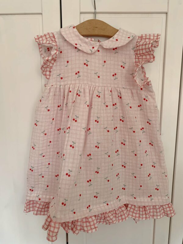Vestito cotone mussola doppia garza con tessuto ciliegie double face - immagine 3