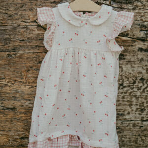Vestito cotone mussola doppia garza con tessuto ciliegie double face