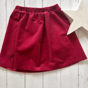 Gonna corta a pieghe con elastico in vita in tessuto di velluto di cotone bordeaux