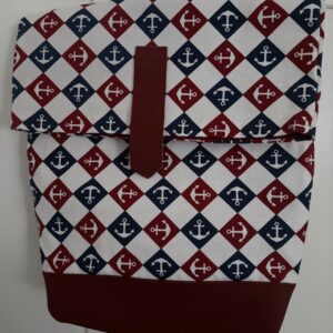 Zainetto con bretelle in cotone resistente ed ecopelle, fantasia mare