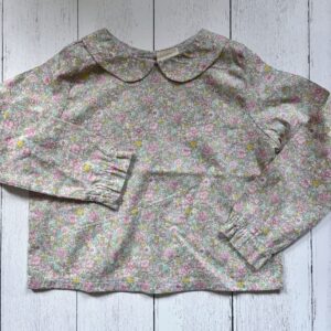 Camicia in cotone fantasia fiori con colletto tondo