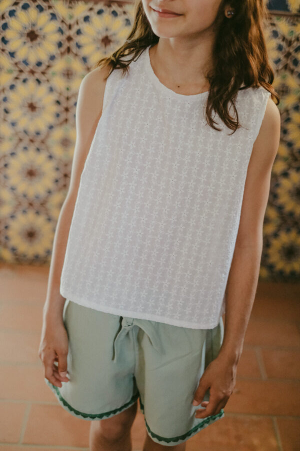 Pantalone corto Letizia con fiocco applicato in cotone lino - immagine 3
